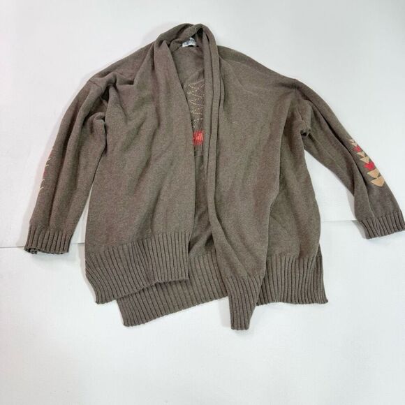27 Miles Malibu Sweater Womens Small Brown Open Front Knit Aztec Shawl Collar - Picture 2 of 8